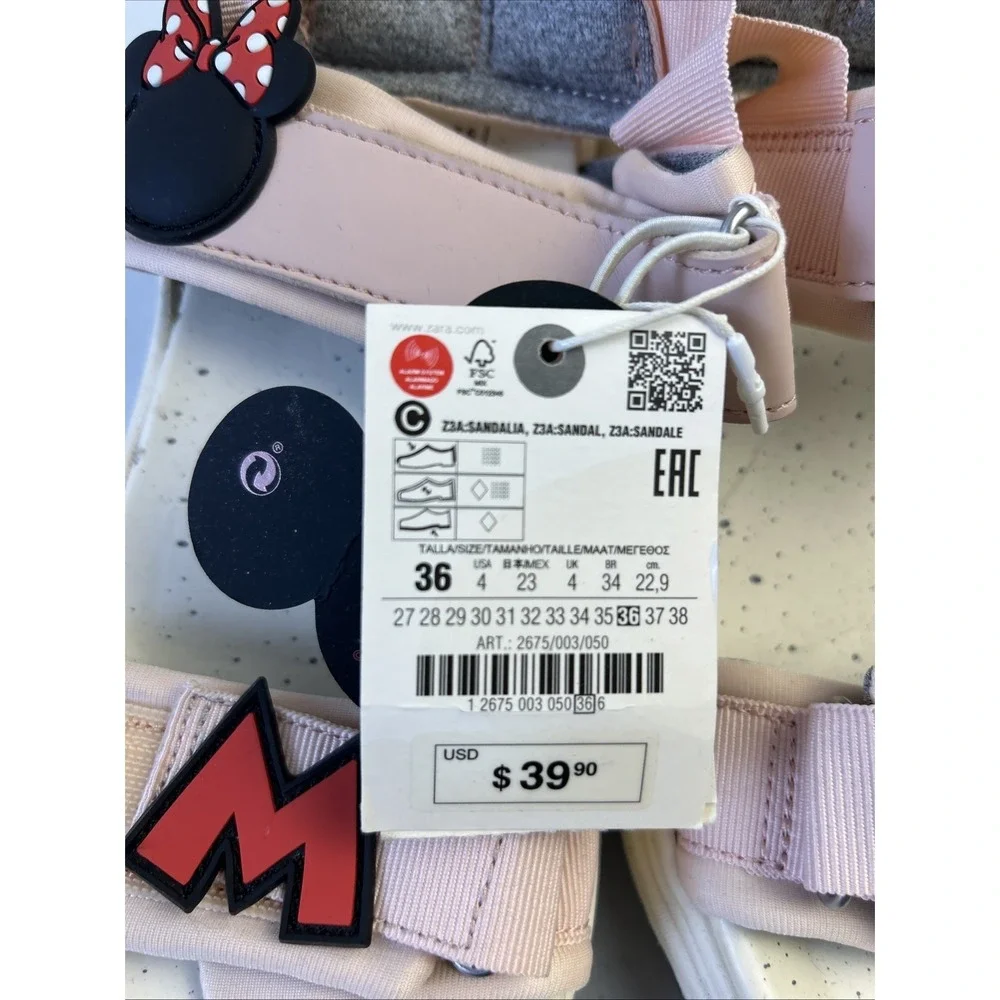 NWT Disney‎ Zara I Pink Minnie Mouse Sandals I Size 36 US 4 Character